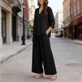 thumbnail image 4 of BRELIL Women Plus Size V Neck 3/4 Sleeve Shirt Wide Leg Pants Two Piece Set Solid Boho Lounge Casual Loose Outfits Travel Vacation, Black 3XL, 4 of 7
