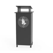 FixtureDisplays® Black Wood Podium Pulpit Lectern Event with Prayer Hands Logo Debate Speech School Mobile on Wheels Castors Easy Assembly Required Come with Videos 10057+12152
