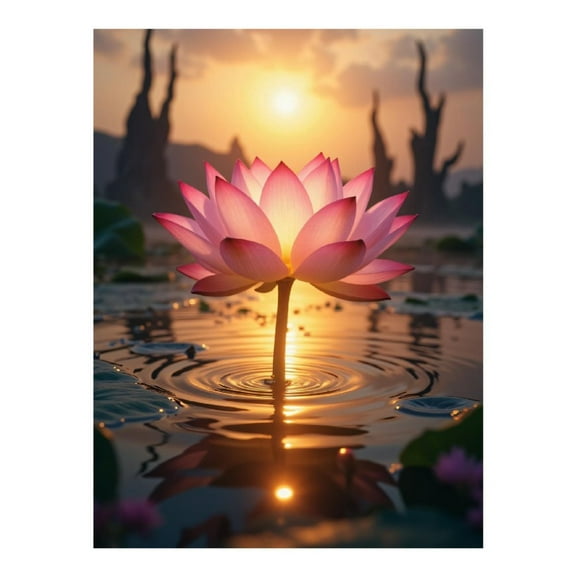 Diamond Art Kits for Adults - Sunset Blooming Lotus Reflection 5d Diamond Painting for Adults, Diamond Art for Adults Beginners, Frameless Diamond Painting Kits for Adults for Home Wall Decor