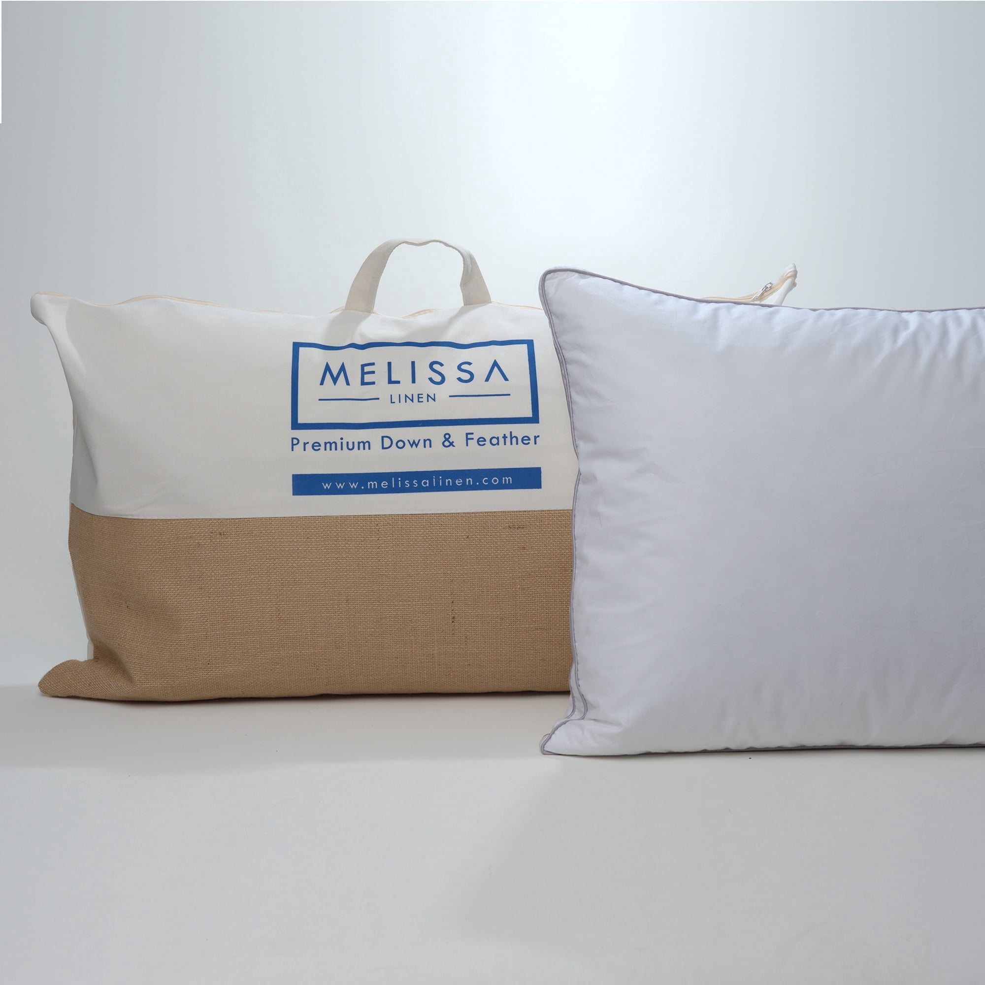 Melissa Linen Premium Goose Down Feather Pillow for Bed, Soft & Supportive, Standard Size, White