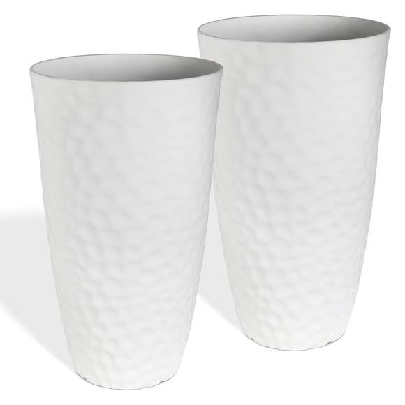 Worth 2 Pack 24" Tall Large Plastic Round Planter with Drainage Hole, White