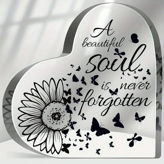 Heart-Shaped Keepsake - Sunflower Butterfly Sympathy Gift With "Beautiful Soul Never Forgotten" Inscription - Photography Prop For Loss Of Mother Father Loved One - Bereavement Condolence Gift