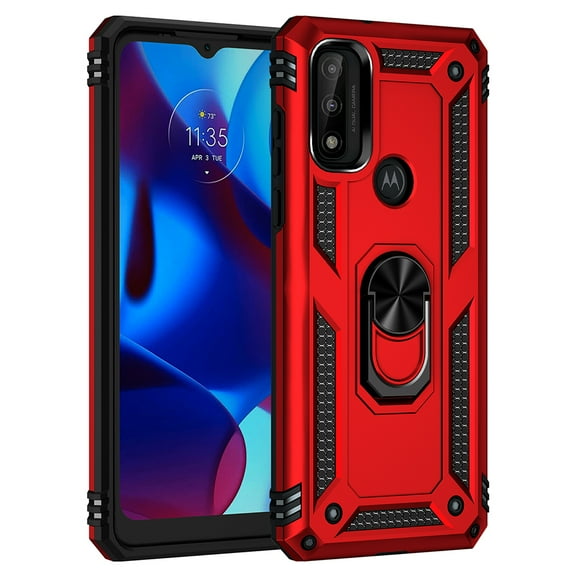 Xpm Case for Motorola Moto G Pure Military Grade Heavy Duty Armor Protection Hybrid with Rotating Metal Ring Kickstand Finger Loop Cover for Moto G Pure - Red