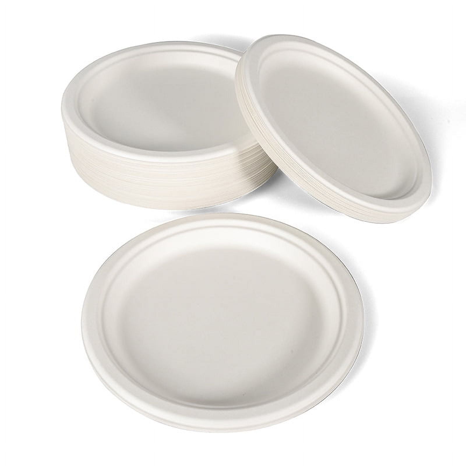Nvzi -b 10 Inch - 50 Pack Heavy-Duty White Paper Plates, 100% Compostable, Eco-Friendly - Biodegradable Disposable Plates, Sugarcane Paper Plates