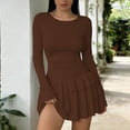 thumbnail image 2 of Spring Womens Elegant Long Sleeve Bodycon Dress Solid Color Slim Fit Maxi Dress Casual Gown Crew Neck Coffee M, 2 of 4