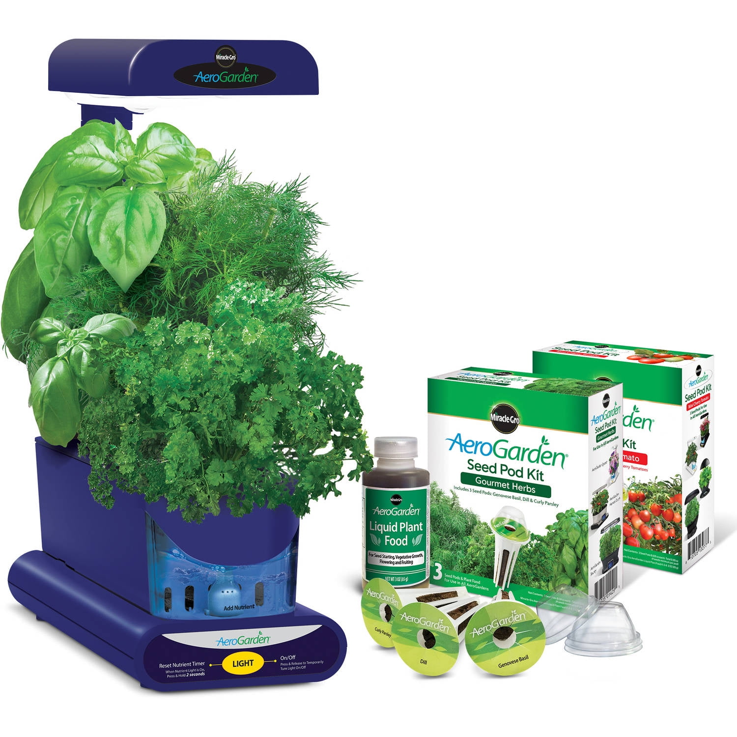MiracleGro AeroGarden Sprout Blue with Gourmet Herbs Seed Pod Kit and Bonus Mighty Mini Cherry