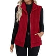 thumbnail image 2 of Women's Double Sided Plush Vest, Sleeveless Stand Collar Cardigan, Full Zip Waistcoat Jacket, Casual Layering Piece, Soft Fleece Outerwear, Versatile Everyday Wear Red XXXXXL, 2 of 4