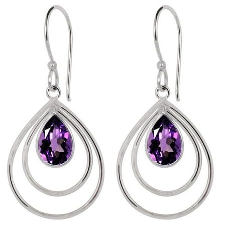 Dangle Birthstones Jewelry - 3.15 Ctw Elegant Pear Natural Purple Amethyst Earrings, Fashion Brass Jewelry Dangle Fish Hook Backend Earrings, Best Gift For Women