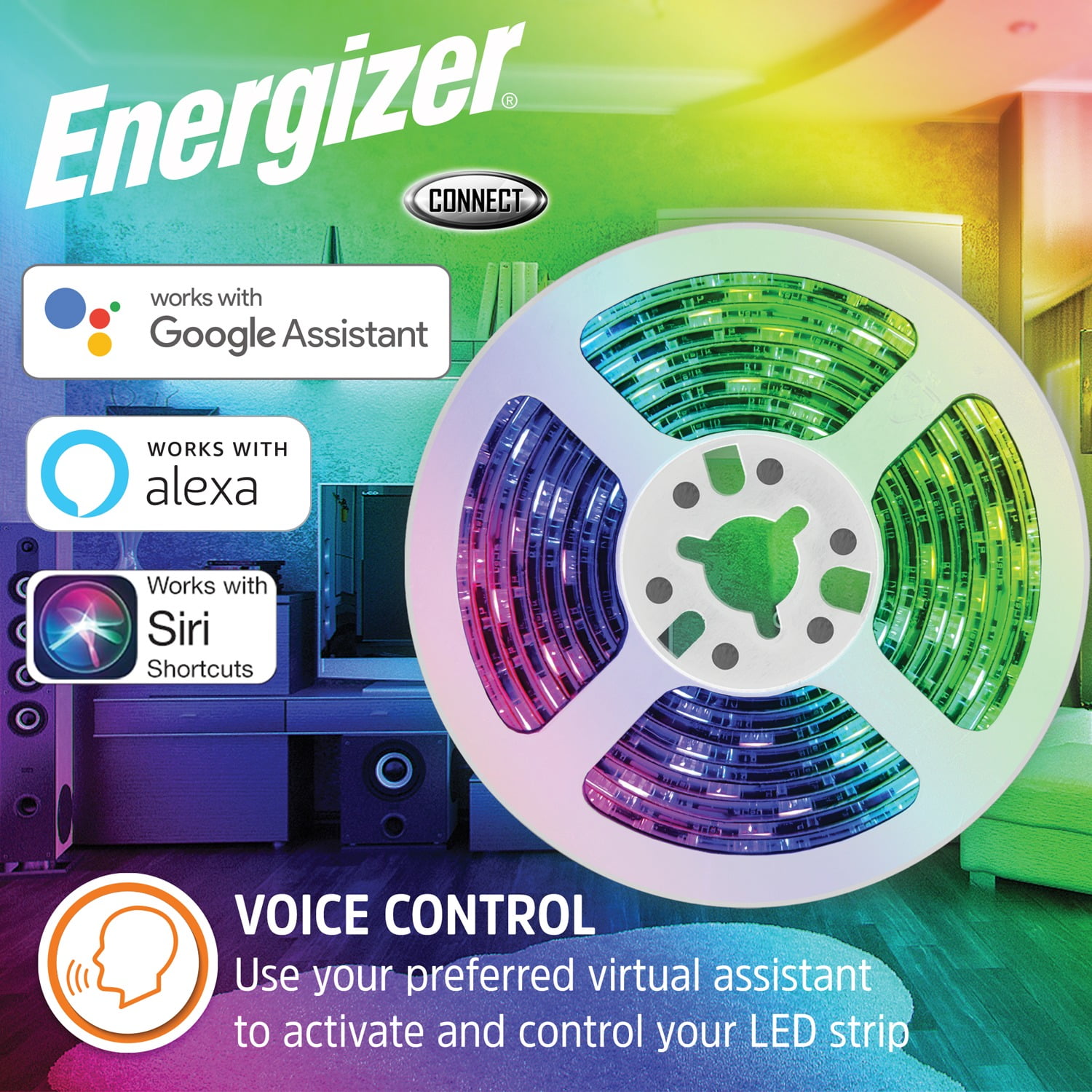 Energizer Connect EOS2-1001-WHT Smart Multicolor LED Light Strip, 16.4 Feet, 2 Pack