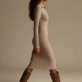 thumbnail image 4 of CIENVNSTG Womens Long Dresses Knitted Collared Long-Sleeved Dress Slim-Fitting Soild Color Buttons Dress Up Clothes Khaki S, 4 of 6