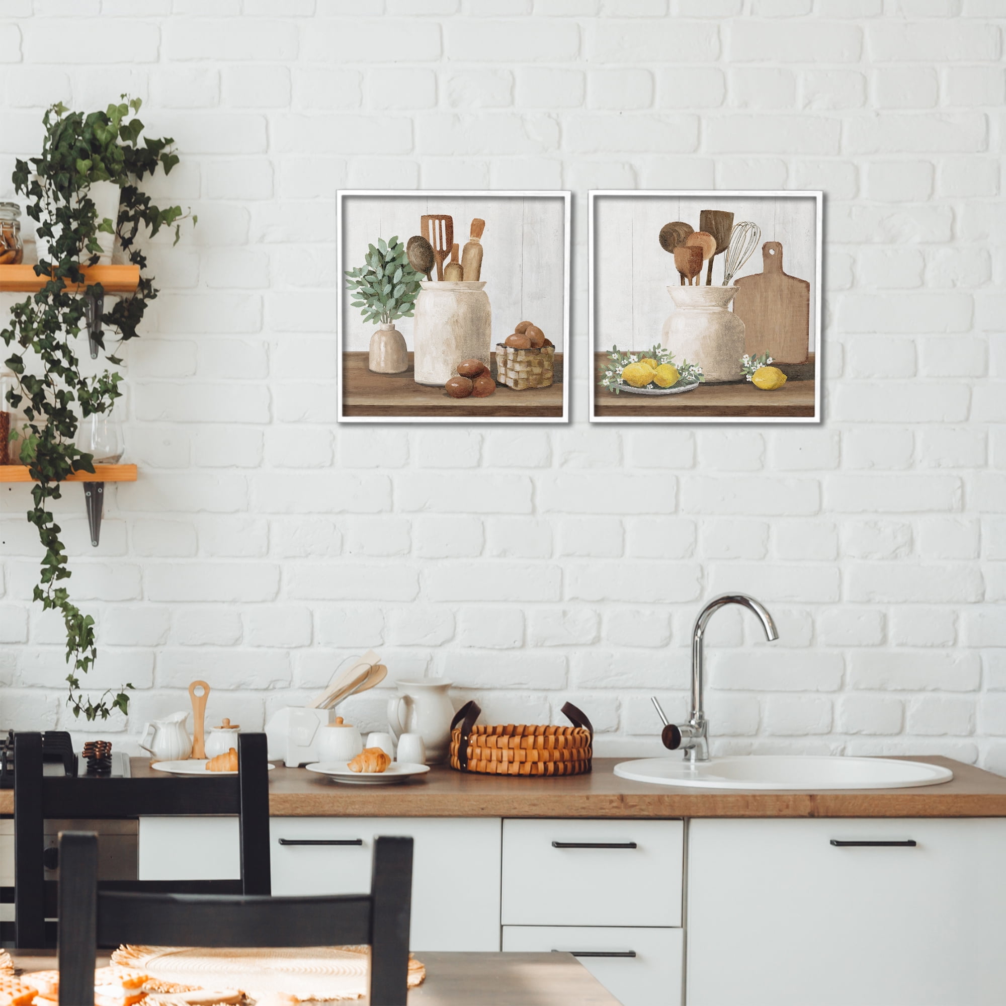 Stupell Industries Country Kitchen Setup 2 Piece White Framed Giclee Art Set, design by White Ladder