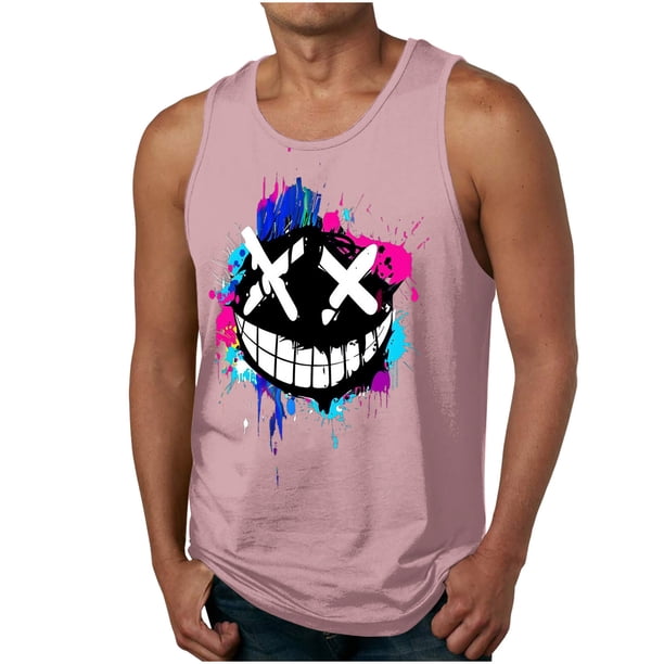Casual Tops de Verano de la Moda de los Hombres sin Mangas Impreso Cuello Redondo, Camisa Ligera Y Cómoda para Diario