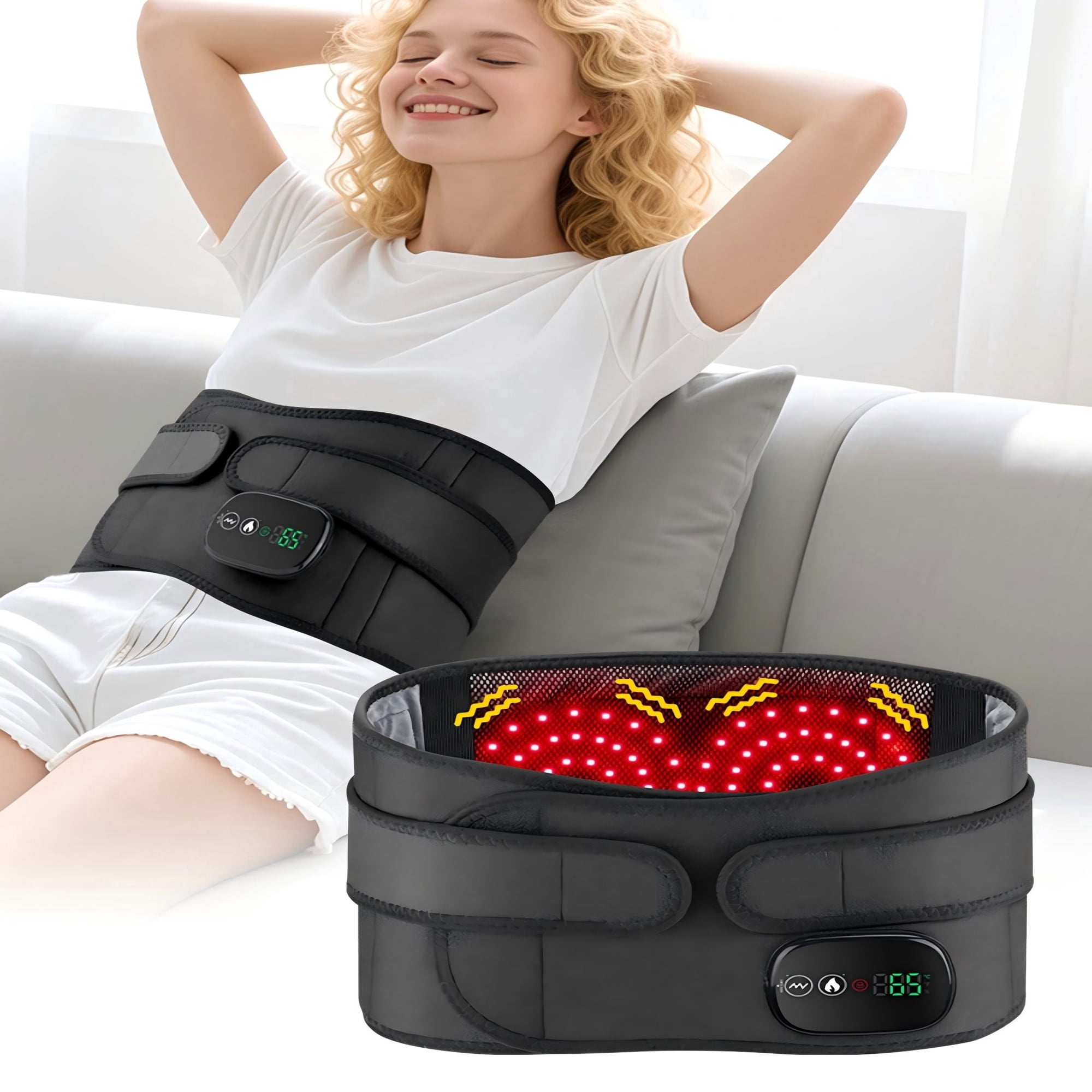 Heating Back Brace for Lower Back Relax, Heated Back Support Belt, Cordless Heating Pad with 3 Vibration Massage Modes & 3 Heat Levels, 5000mAh Electric Heating Wrap, Gifts for Men Women