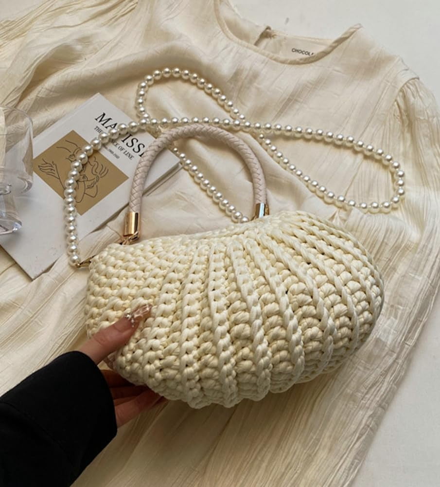 MMYGU Handwoven Seashell Bags Women Crochet Summer Beach Bag Boho Knitted Evening Clutch Purses Crossbody Shoulder Bag