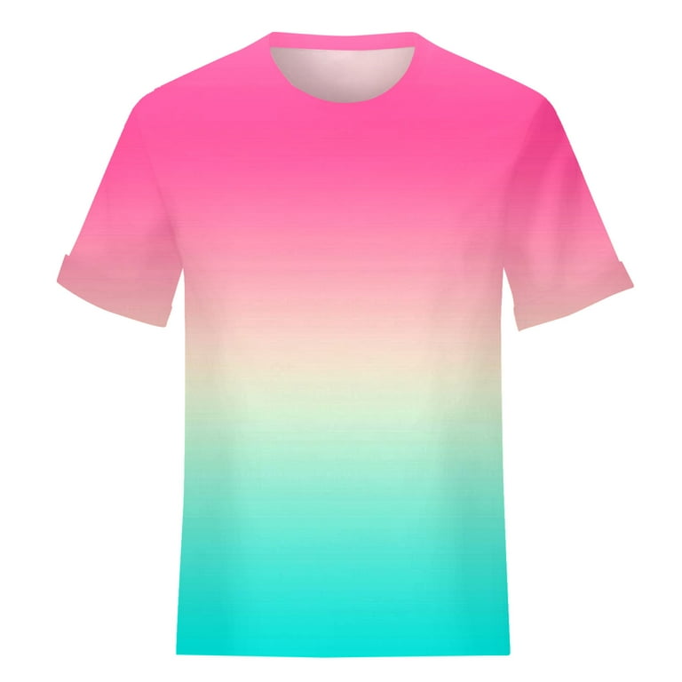 B91xZ T Shirts for Women Plus Size Women Casual Multicolor Gradient  Printing Round Neck Short Sleeve Binding Loose T Shirt Top Womens Summer  Tops Hot