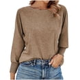 thumbnail image 1 of FAIWAD Womens Long Sleeve Tops Dressy Casual Crew Neck Ruffle Cuff Pullover Solid Color Basic Smocked Blouses, 1 of 6