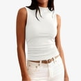 thumbnail image 2 of Stichou Women's Sleeveless Tops Ribbed Mock Neck Tank Top Slim Fitted Ruched Basic Layering Shirts 2026 Summer Spring Going Out Y2k Clothes White XL, 2 of 5