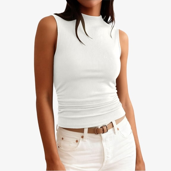 Lumtrix Tank Tops For Women Sleeveless Boat Neck Crop Top Ribbed Knit Tight Ruched Tee 2026 Summer Vacation Going Out Shirts White S
