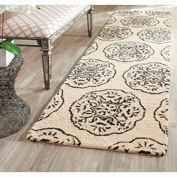 SAFAVIEH Bella Glenna Abstract Wool Runner Rug, Ivory/Charcoal, 2'3" x 8'