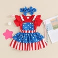 thumbnail image 2 of Okbabeha Newborn Baby Girl 4th Of July Outfit Short Sleeve Stars Striped Romper Suspender Skirt Headband 3Pcs Set, 2 of 7