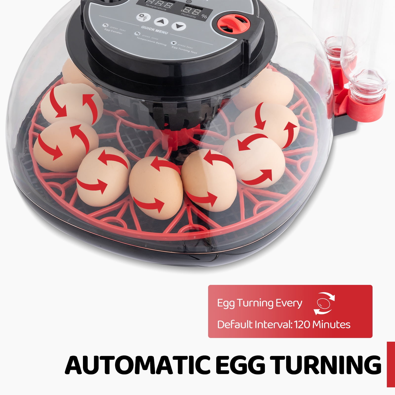 12 Eggs Incubator with Automatic Egg Turning, Temperature and Humidity Control,Auto Water Addition, LED Egg Candler, for Hatching Chickens, Ducks, Geese, Birds, Pigeons and Quail Eggs