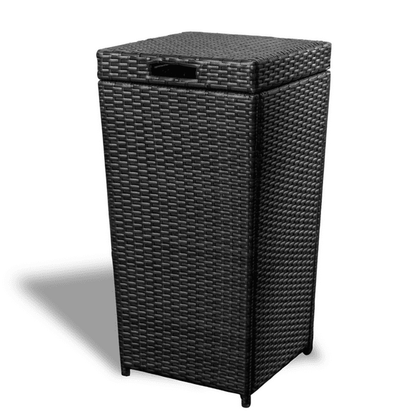 Hearth & Harbor 35 Gallon Outdoor Trash Can with Lid, Hideaway Wicker Rattan Garbage Can, Black