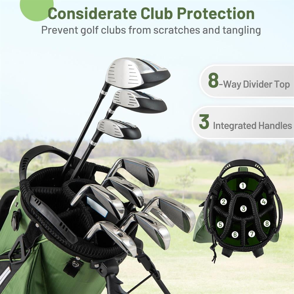 Topcobe Golf Stand Bag Lightweight with 8 Way Top Dividers and 5 Zippered Pockets-Green, Indoor Sports Equipment