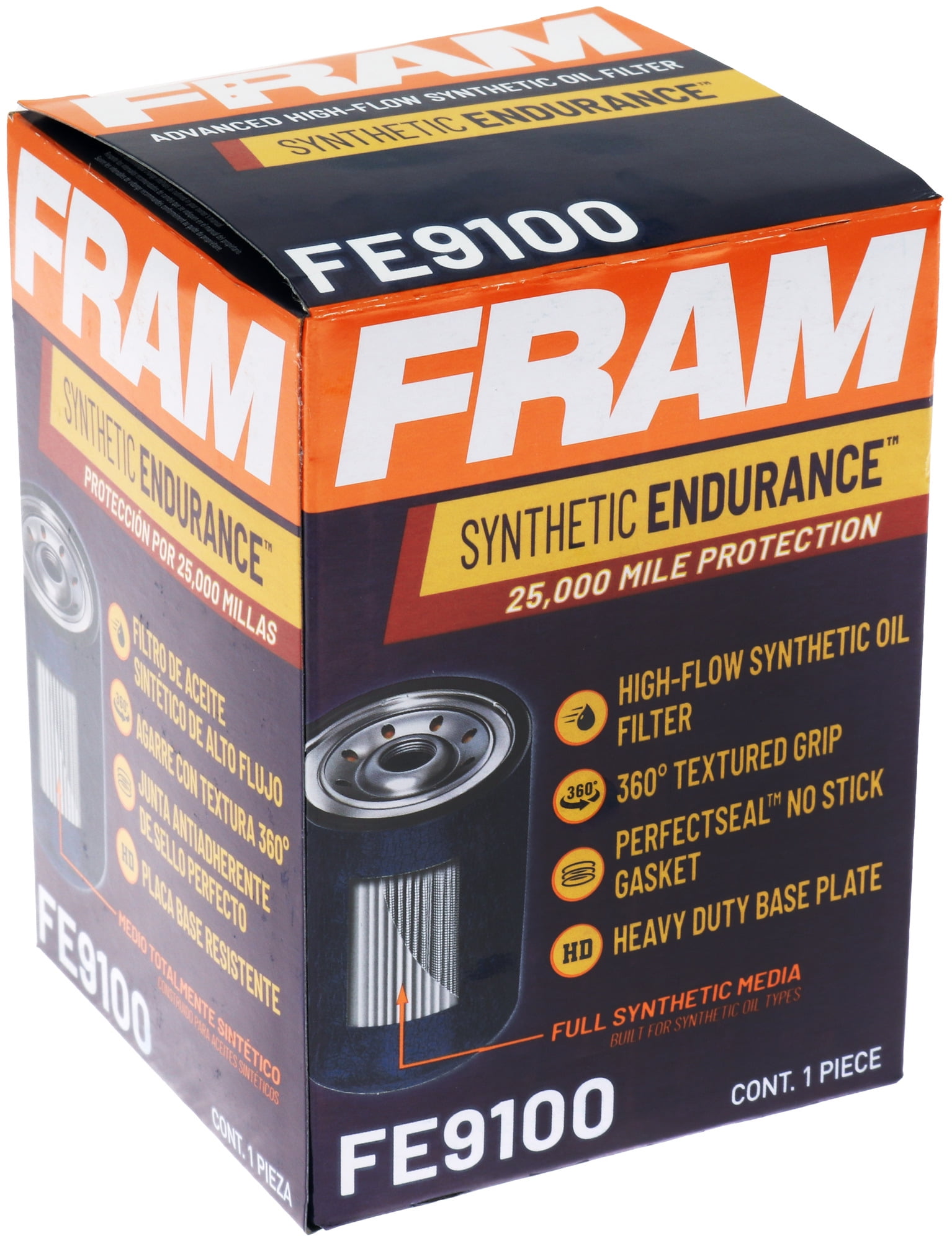 (3 pack) FRAM Synthetic Endurance Premium Oil Filter, FE9100, 25K Miles, Replacement Filter for Selected Vehicles