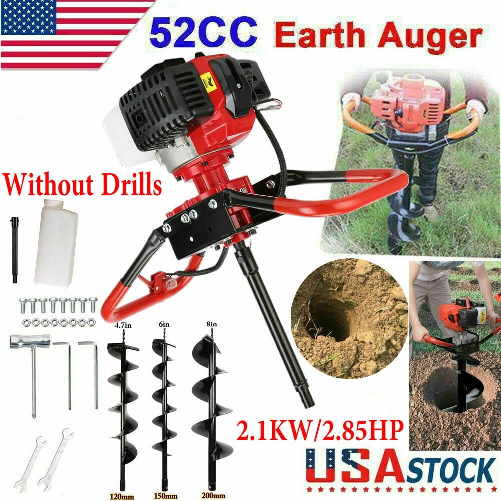 52CC Petrol Gas Powered Post Hole Digger 2-Stroke Earth Auger Drill 3 Bits 