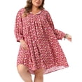 thumbnail image 2 of DARING DIVA Women's Plus Size Drawstring V Neck Babydoll Midi Flowy Dress 1X Red, 2 of 6