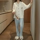 thumbnail image 4 of Pijamas Mujer Primavera y Otoño Algodón Manga Larga Fino Verano Cardigan Algodón Traje Hogar, 4 of 5