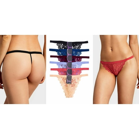 - 6 Pack of Women Sheer Sexy Floral Thong G-String Panties Low Rise Barely There Underwear