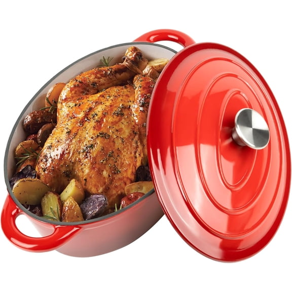 Oval Dutch Oven for Bread Baking, 4.5 Quart, Non Stick Enameled Cast Iron Pot with Lid, Oven Safe up to 500°F, for Braising, Stews, Roasting