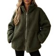thumbnail image 2 of FASHOFT Fuzzy Fleece Jackets for Women Fall Winter Warm Long Sleeve Sherpa Coats Casual Full Zip Up Outerwear with Pockets Green M, 2 of 4
