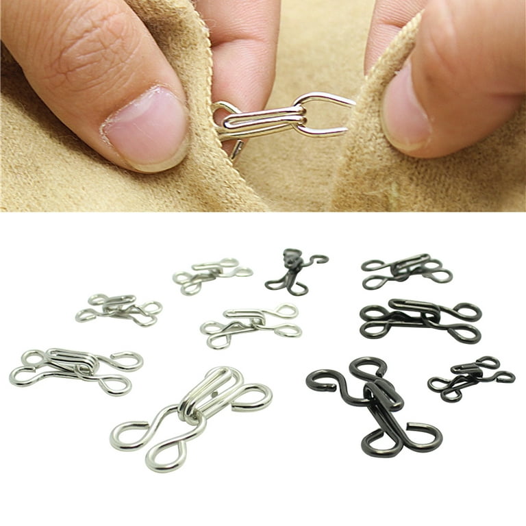 100pcs Sewing Hooks and Eyes Closure Eye Sewing Closure for Bra Fur Coat Cape Stole Clothing (Silver and Black), adult Unisex, Size: Medium