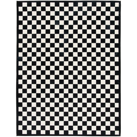 Mainstays 4'x5'6" Black and White Check Faux Fur Indoor Area Rug