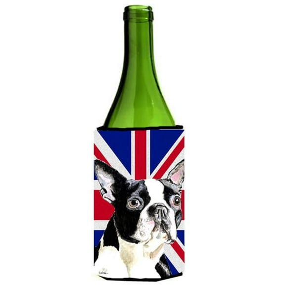 Boston Terrier With English Union Jack British Flag Wine bottle sleeve Hugger - 24 Oz.