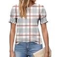 thumbnail image 4 of FRSASU Women's Fashion Spring and Summer Clothing Polka Printed Base T-shirt Lace Sleeves Short Sleeves Round Neck Top/shirt Khaki-C, 4 of 5