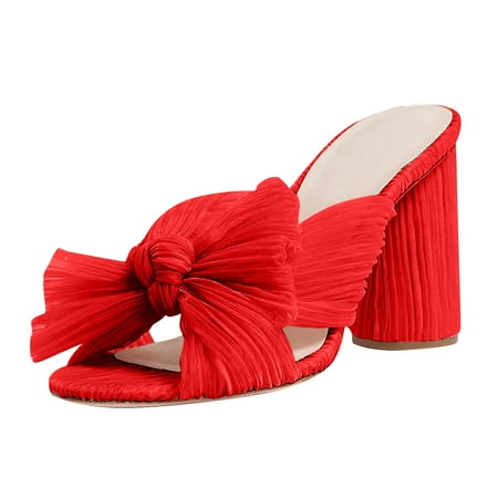 

HIMIWAY Wedge Sandals for Women Women s Fashion Sandals Thick Heel Bow Silk Sandals Retro Buckle Shoes Red 42