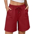 thumbnail image 2 of Favoffer Women Cotton Linen Casual Shorts Elastic Drawstring Waistband Side Storage Pockets Mid Thigh Length Lightweight Solid Color Bottoms for Daily Travel Beach Casual Activities, 2 of 5