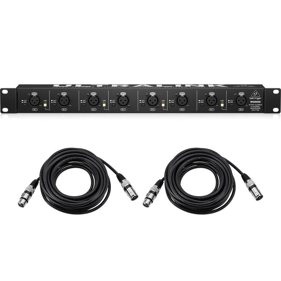 Behringer MS8000 8-Channel Microphone Splitter with 3 Pack 25' XLR M to XLR F Microphone Cable