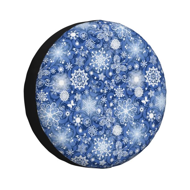 Fotbe whiet Snowflake blue background Funda de Llanta de Repuesto con Estampado, Engrosada, Ajuste Universal para Jeep, Remolque, RV, SUV, Camión-16 inch