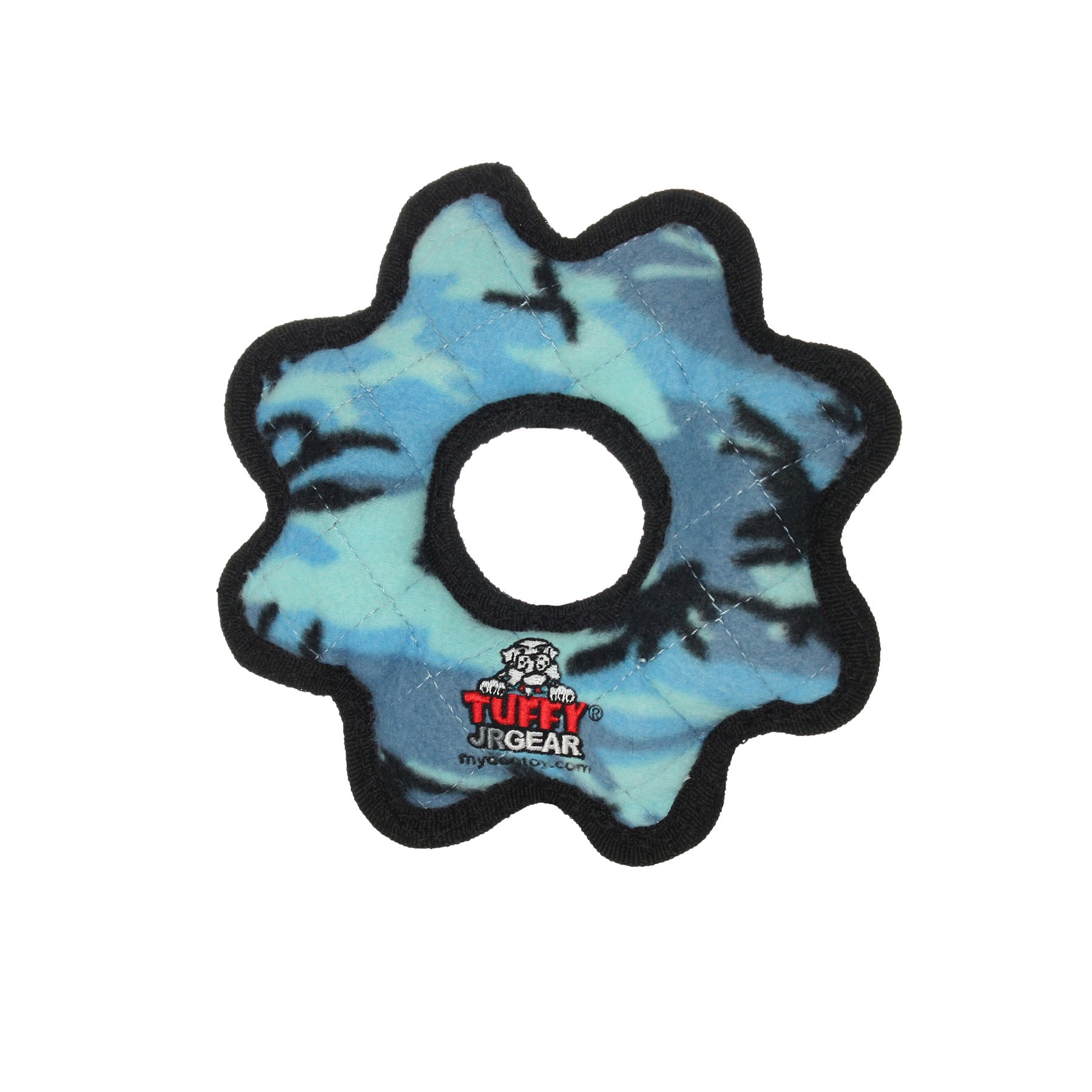 Tuffy Jr Gear Ring Camo Blue, 2-Pack, Durable Plush Squeaky Dog Toys