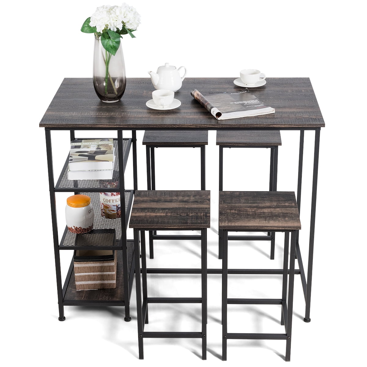 5Piece Modern Bistro Dining Table and Stool Set Pub Bar Height Table