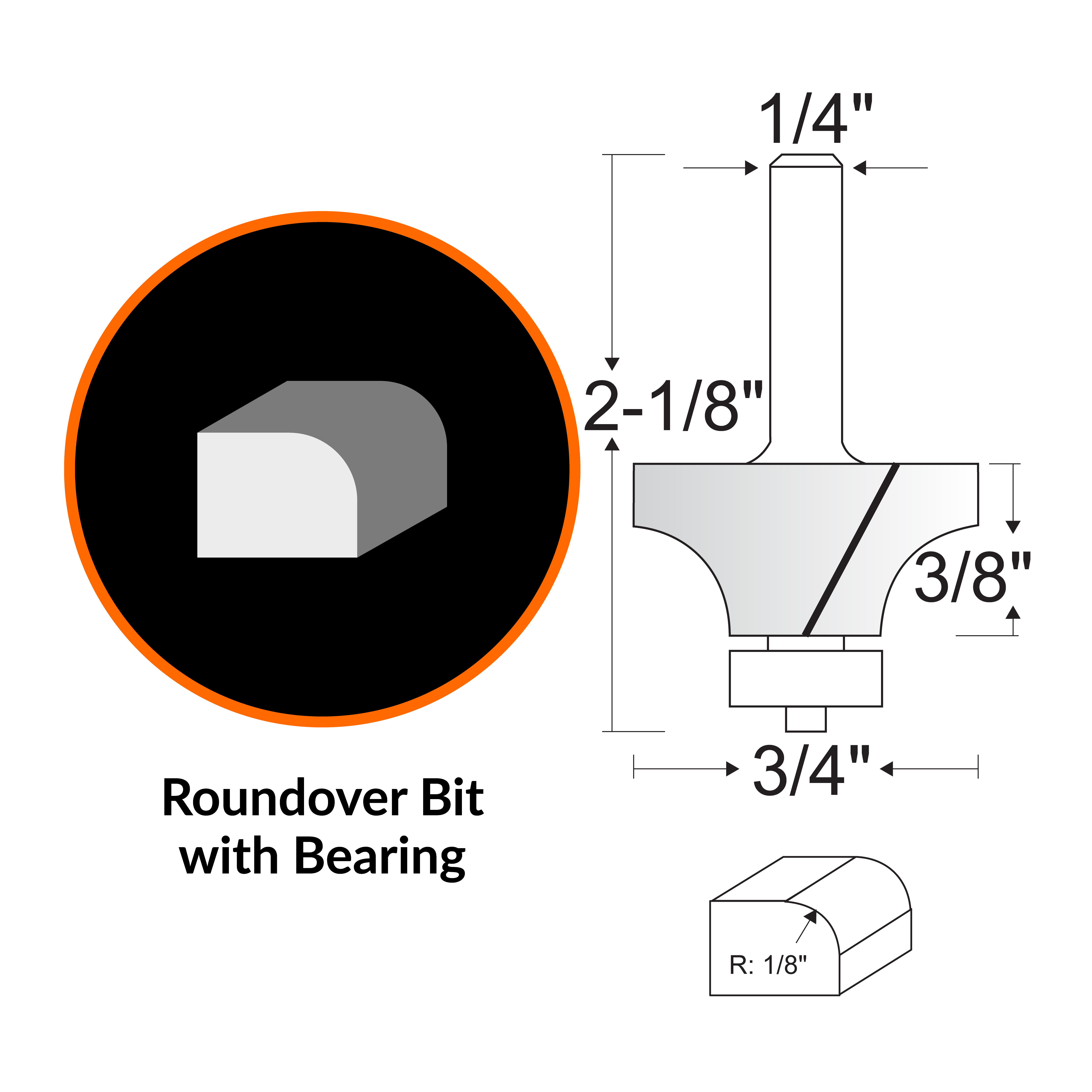 WEN 3/4 in. Roundover Carbide-Tipped Router Bit with 1/4 in. Shank