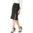 thumbnail image 5 of MODA NOVA Junior's Button Decor Elastic Waist Slit Hem A-Line Skirt Black XL, 5 of 5