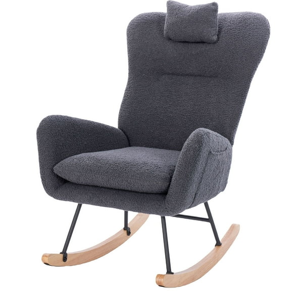 Cozy Teddy Upholstered Nursery Rocking Chair in Soft Fabric for Living Room