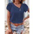 thumbnail image 4 of Linen Tops for Women Casual Collared Business Blouses Tops Puff Sleeve Crop Shirts Loose Summer Work Clothes Navy Blue XXL, 4 of 6