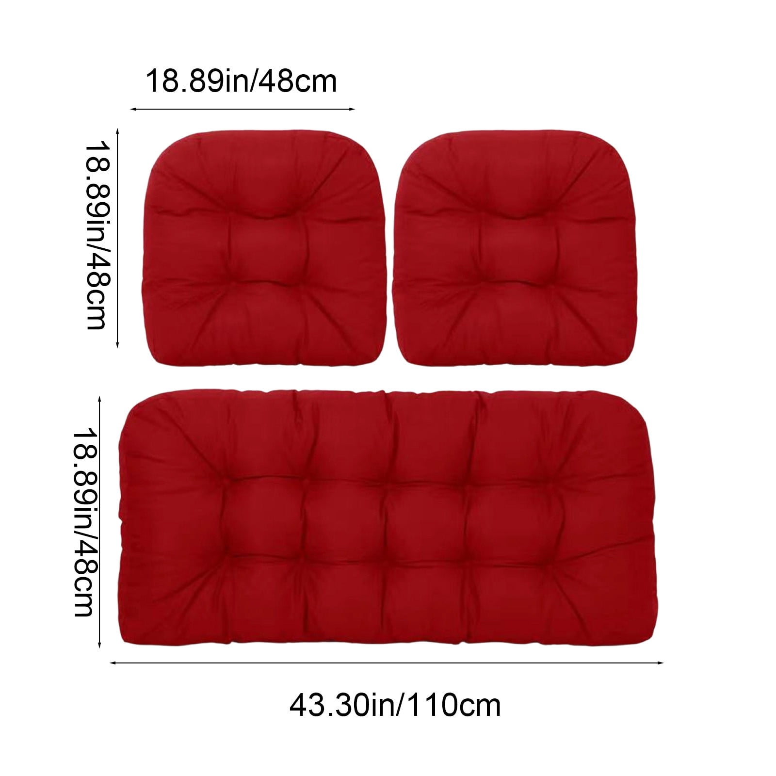 VogueHaven Outdoor Wicker Chair Cushions of 3 Pieces Waterproof Tufted Seat Cushions set for Patio Furniture Sofa Bench Settee Couch, 1 Loveseat and 2 U-Shaped Cushions