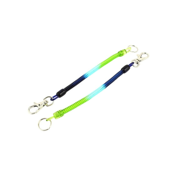 Unique Bargains 2Pcs Metal Clasp Elastic Plastic Ring Coil Keychain Mazarine Green Blue